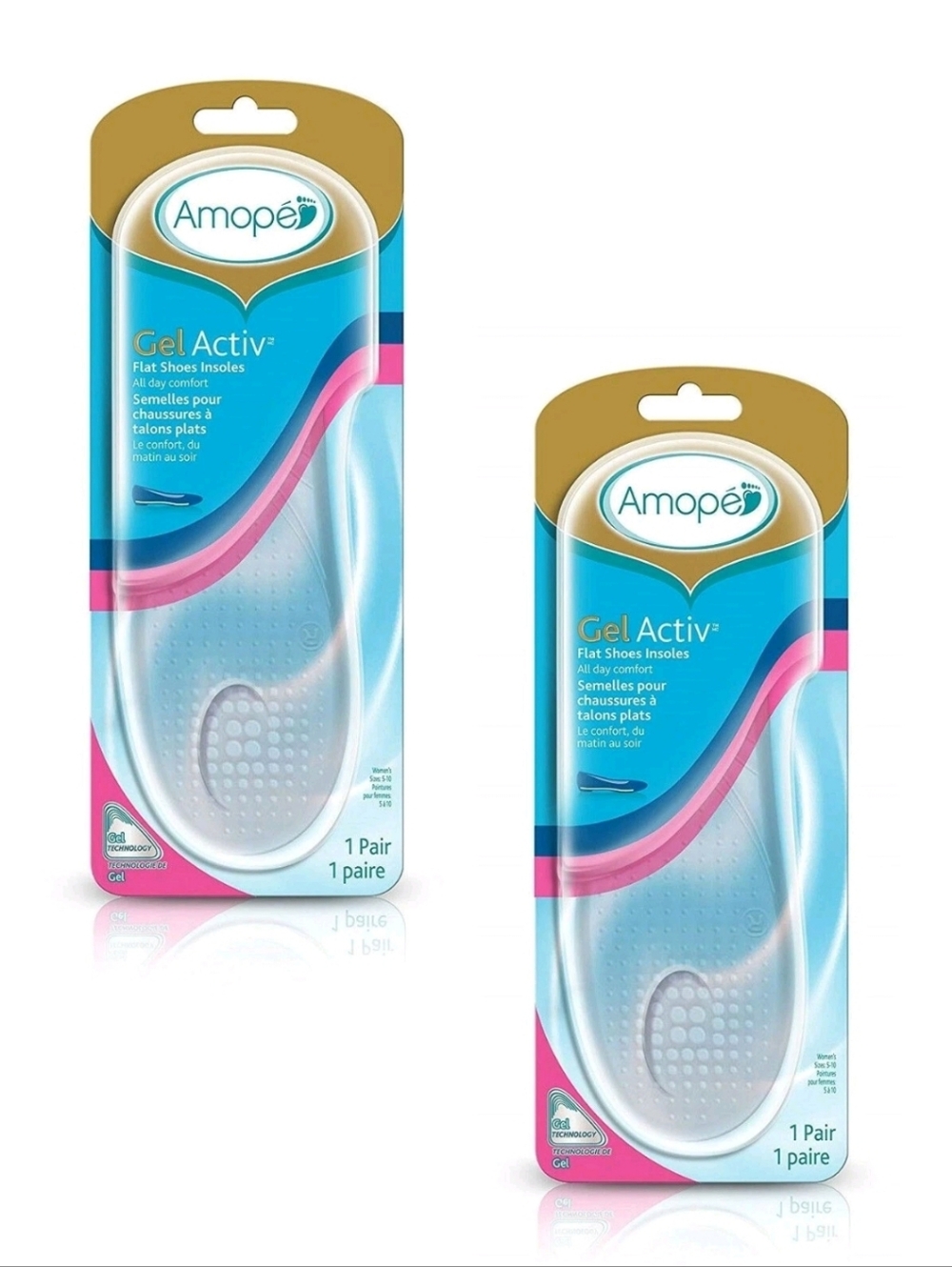 Amope Gel Activ Flat Shoes Clear Insoles Women Size 5-10 (1 Pair)